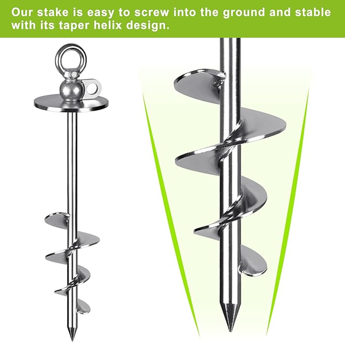 Heavy Duty Dog Tie Out Stake, 15" Dog Anchor, 360° Swivel, No Tangle, Easy Install, for Large Dogs up to 220lbs, Perfect for Yard, Camping, Beach (Silver)