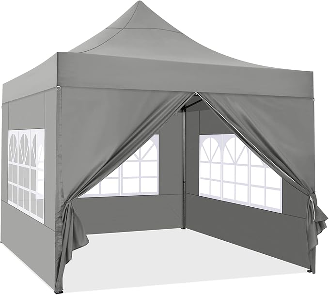 COBIZI 10x10 Pop Up Canopy with 4 Sidewall,Heavy Duty Canopy UPF 50+ All Season Wind Waterproof Commercial Outdoor Wedding Party Tents for Parties Canopy Gazebo with Roller Bag(10 x 10 ft Gray)
