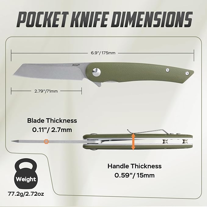 Folding Pocket Knife, 2.79” 14C28N Steel Blade Micarta Handle Flipper Liner Lock Small Praxis EDC Folding Knife, Sharp Camping Outdoor Survival Knives for Men Women (Green)