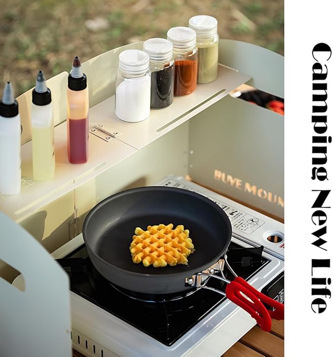Outdoor Wind Deflector,Cassette Stove Folding Wind Deflector, Steel Windproof Hood for Stove, Gas Stove Wind Deflector, Camping Thickened Stove Ring, Portable 4 Plates Wind Blocker (Black)