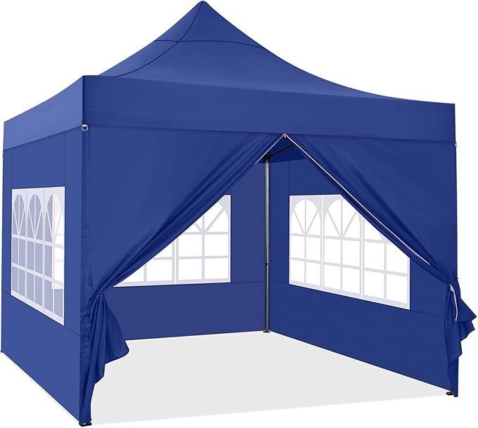 COBIZI 10x10 Pop Up Canopy Tent 10x10 Canopy with 4 Sidewalls Waterproof Heavy Duty Commercial Canopy Tent for Parties Outdoor Tent Garden Gazebo Tent, Carry Bag with Wheel(10x10ft, Dark Blue)
