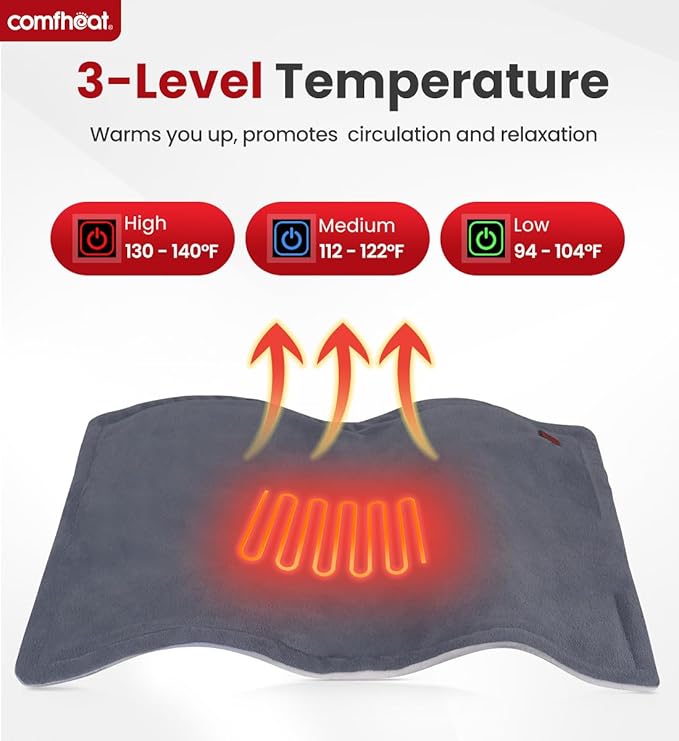 Portable Heating Pad with 5000mAh Battery, 1.7LB Weighted Heat Pad Rechargeable for 1-3H Warmth Outdoor Travel, 3 Heat Settings, 12" x 16", Grey