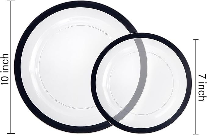 U-QE 120pcs Black Plates Disposable for Party - Clear Plastic Plates Disposable Heavy Duty - Include 60 10" Dinner and 60 7" Dessert Plate, Perfect for Halloween Party & Wedding