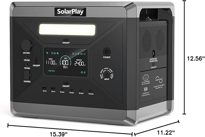 SolarPlay Portable Power Station 2400W/2160Wh(Peak 4800W), Power Station with Foldable Cart, LFP Battery 4XAC Outlets 1.5Hrs Fast Charging, Emergency Solar Generator for Home, Camping,Outdoor Backup
