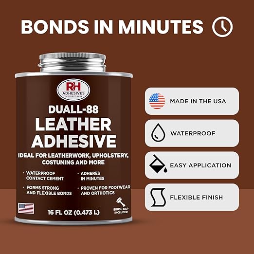 Duall-88 Leather Adhesive, 16 oz. can - Leather Repair Glue, Crafting, DIY, Upholstery, Waterproof, Heat Resistant, Flexible, Long Lasting, High Strength, RH Adhesives