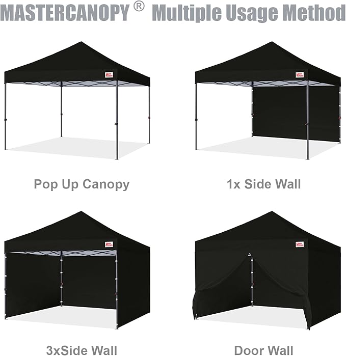 MASTERCANOPY Heavy Duty Pop-up Canopy Tent with Sidewalls (8x8,Black)