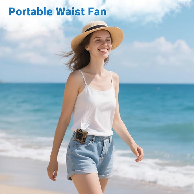 Portable Fans Strong Airflow Personal Waist Fan with Max 40H Runtime Hands Free Neck Fans Wearable Belt Fan for Outdoor Jobsite Camping and Traveling 5 Speeds USB-C Rechargeable 10000mAh (Brown)
