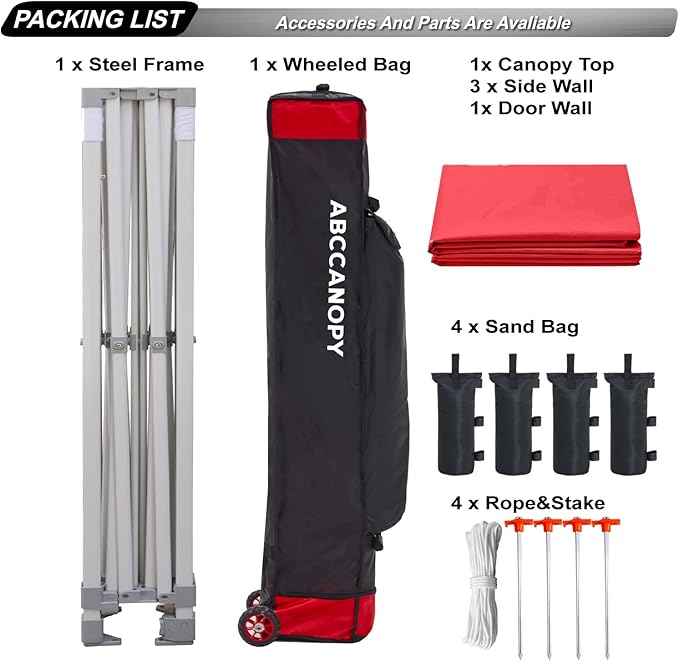 ABCCANOPY Easy Pop Up Canopy Tent with Sidewalls 10x15 Commercial -Series,Red