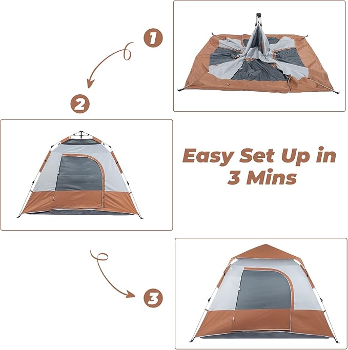 4 Person Instant Pop Up Tents for Camping, Waterproof Easy Set Up Large Family Dome Tent with Portable Carry Bag, 94.49 x 94.49 x 59.06 Inches