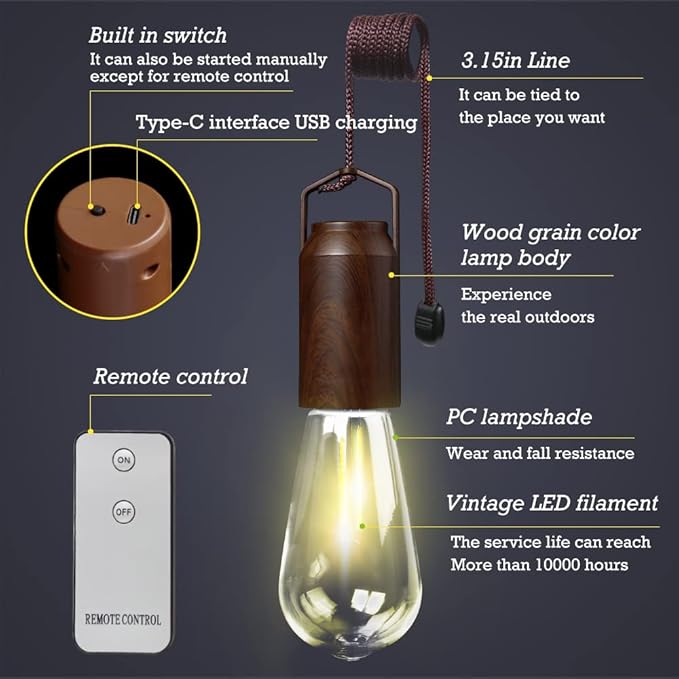 Small 2 Pack Rechargeable Warm Tent Hanging Light Bulb,Portable Outdoor Vintage LED Camping Light,Pendant Hurricane Emergency Lighting Lantern for Hiking Backpacking Fishing Outage Power