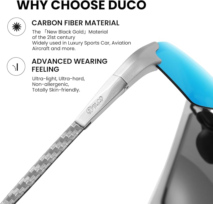 DUCO Mens Sunglasses Polarized Sports Fishing Running Driving Carbon Fiber Sunglasses for Men UV400 Protection DC8277