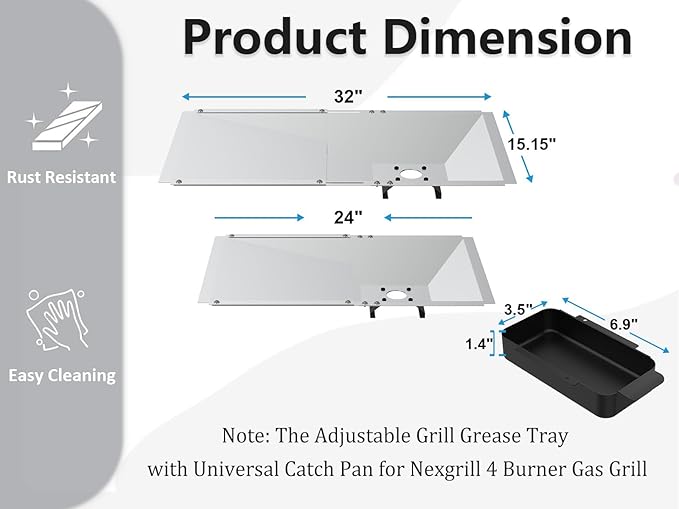 Adjustable Grill Grease Tray with Universal Catch Pan for 3/4/5 Burner Gas Grill Parts,Grill Drip Pan Replacement Parts for 720-0830H 720-0882A Nexgrill Parts,23.6"-31.6",Width 15"