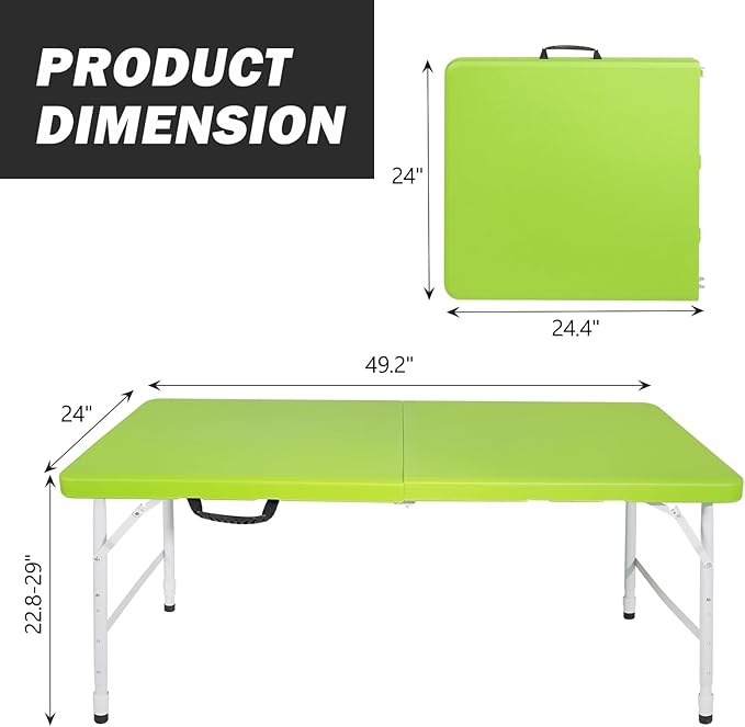 Portable Plastic Folding Table 4ft/6ft/8ft Heavy Duty White Black Picnic Dining Table Fold-in-Half for Camp Party Kitchen Indoor Outdoor