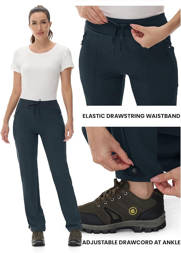 Rdruko Women's Hiking Pants Quick Dry Lightweight Water Resistant Outdoor Pants Athletic Joggers with Zipper Pockets