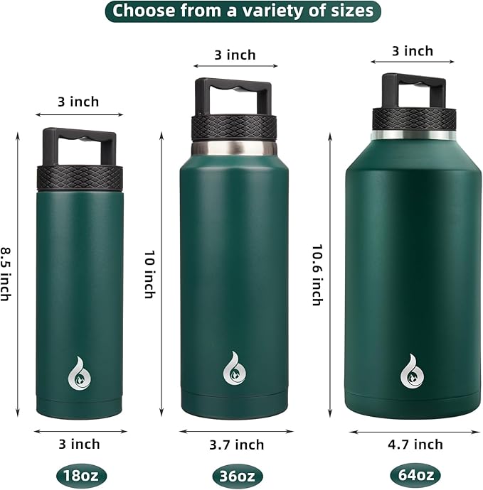 BJPKPK Insulated Water Bottles, Dishwasher Safe 36 oz Water Bottle with Handle, Leakproof BPA Free Water Jug, Stainless Steel Thermo for Sports, Army Green