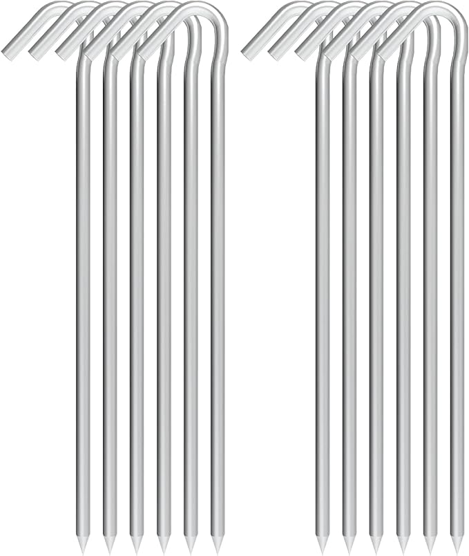 9 Inch Tent Stake Yard Inflatable Stakes Metal Tent Pegs Heavy Duty Ground Stake Fence Hooks Camping Spikes for Canopies, Tarp and Outdoor Christmas Decorations (12)