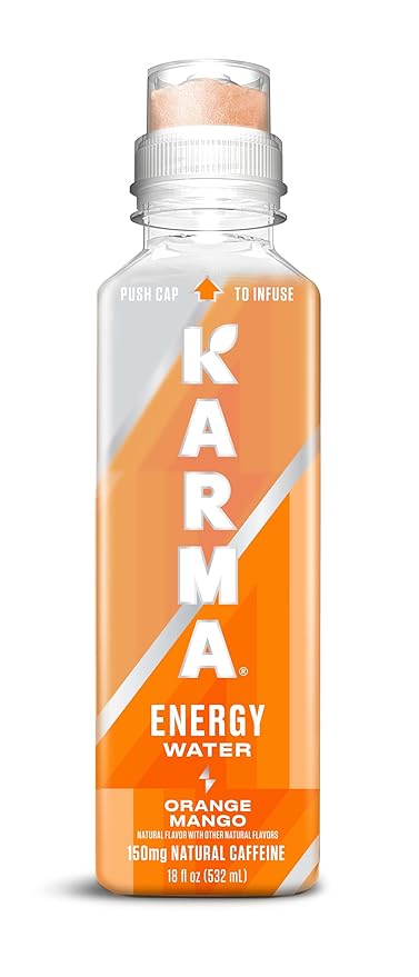 Karma Energy Drink – 12 Pack, Orange Mango Caffeinated Water with Cognizin® Nootropics, Vitamins & Immune Support, Low Calorie