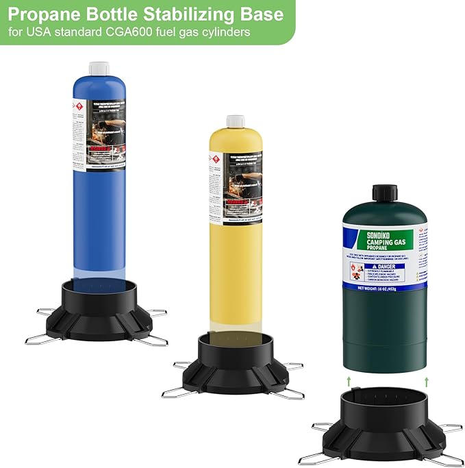 Sondiko Gas Cylinder Stand Base, Standard Fuel Gas Bottle Stabilizer, Small Propane Tank Stand, Accessory for Portable Welding Torch Burner Stove(Propane Tank Not Included)