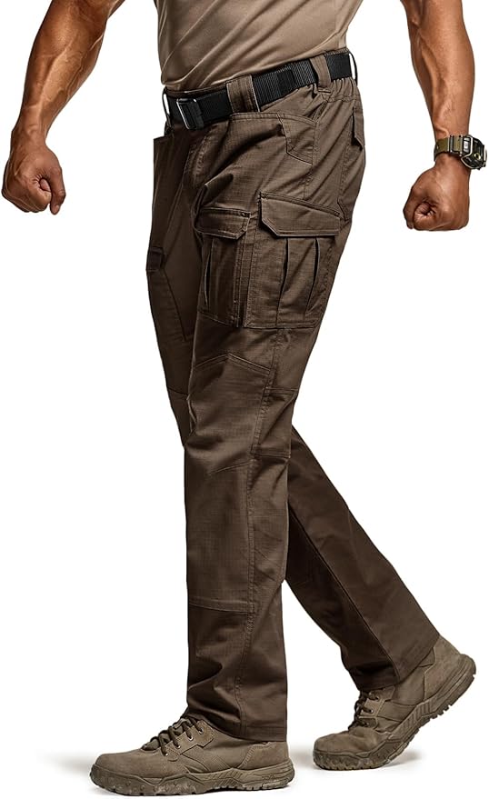 CQR Men's Flex Ripstop Tactical Pants, Water Resistant Stretch Cargo Pants, Lightweight EDC Hiking Work Pants
