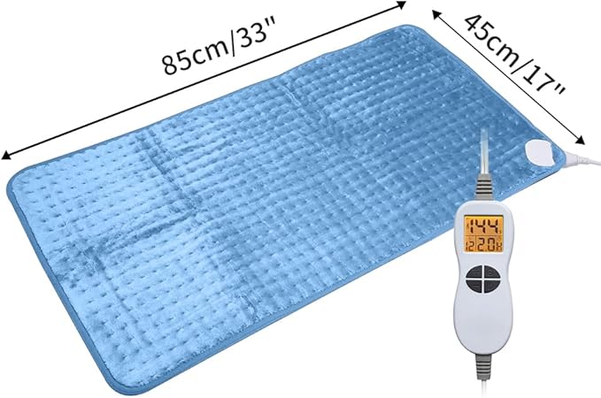 Ambershine 17''x33'' XXXL King Size Heating Pad with 12 Temperature Settings & 4 Auto-Off Countdown Timers, Pain Relief for Back/Neck/Shoulders/Abdomen/Legs, Christmas Gifts for mom dad (Light Blue)