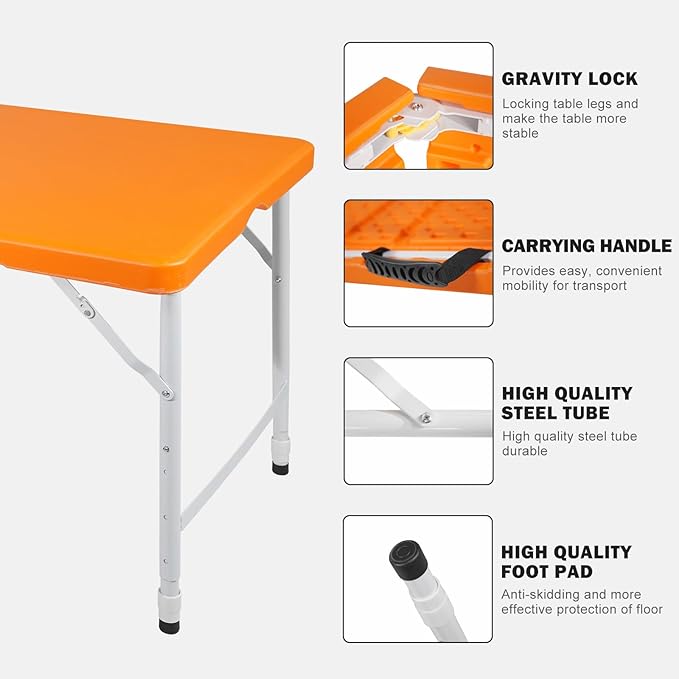 Portable Plastic Folding Table 4ft/6ft/8ft Heavy Duty White Black Picnic Dining Table Fold-in-Half for Camp Party Kitchen Indoor Outdoor