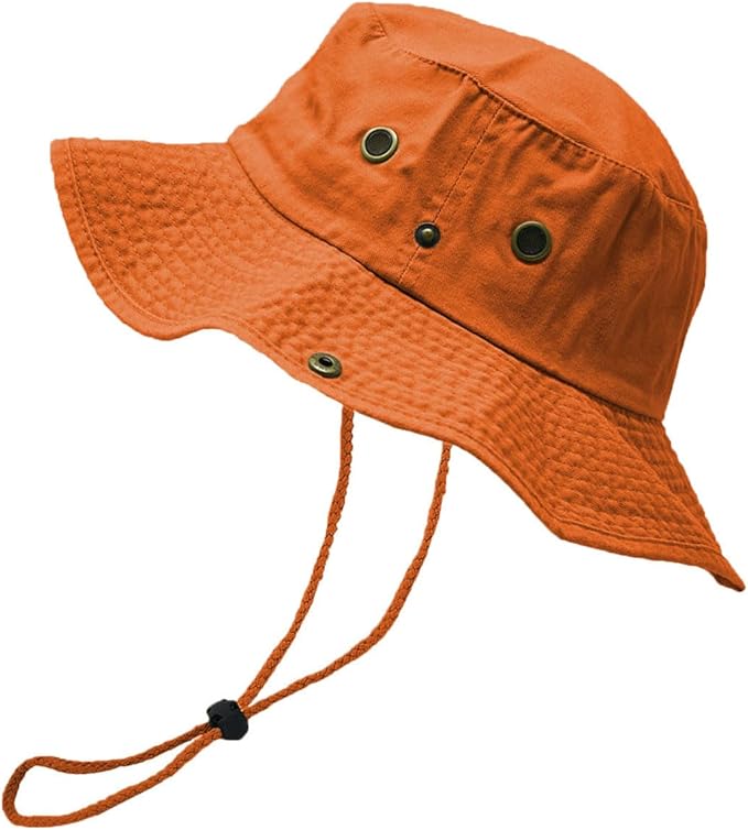 Glory Max Washed Cotton Bucket Hat with Chin Strap Fishing Sun Safari Boonie Cap