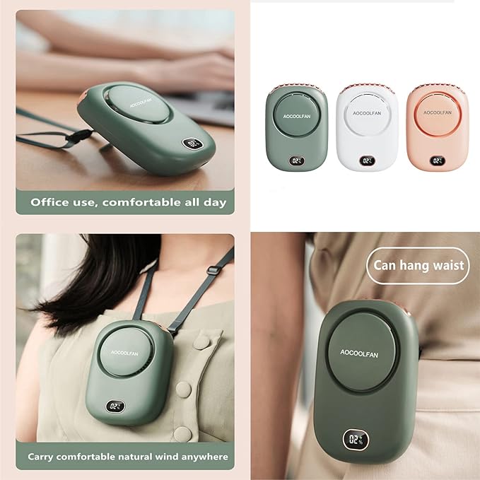 Portable Neck Fan, Mini Small Personal Handheld Fan USB Rechargeable 3 Speed for Girls Boys Woman Eyelash Travel Home Office Outdoor (Green)