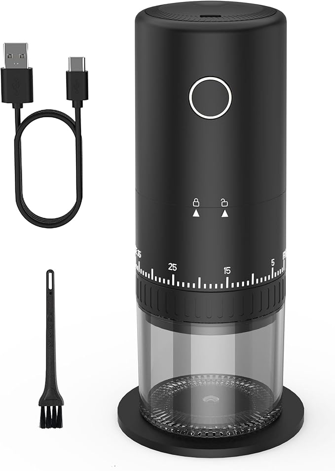 First Grind-While-Charging Rechargeable Coffee Grinder, 1.7X Faster Grinding with 38 External Adjustable Settings, Conical Ceramic Burrs & 2000mAh Battery, Portable for Travel, Camping, etc.