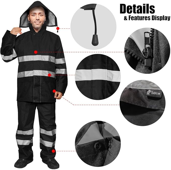 Men's Hi Vis Rain Jacket, Class 3 High Visibility Rain Gear for Men and Women, Waterproof Rain Suits, Internal Mesh,Zipper