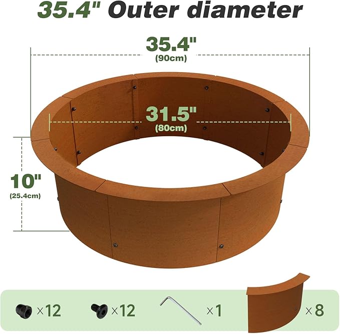 Fire Pit Ring Outdoor Wood Burning Fire Pit Liner 35.4 Inch Camping Fire Ring Corten Steel Firepit Ring Heavy Duty Campfire Ring Above or In-Ground for Bonfire Outdoor Backyard