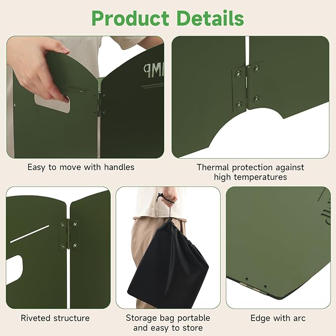 Camping Stove Windscreen Outdoor Windshield: GEEKHOM 4-Panel Steel Foldable Wind Blocker with Drawstring Bag for Gas/Butane Stoves – Lightweight for Hiking, Picnic & Backpacking, Cooking