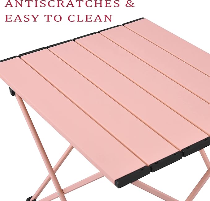 Grope Portable Camping Table with Aluminum Table Top, Folding Beach Table Easy to Carry, Prefect for Outdoor, Picnic, BBQ, Cooking, Festival, Beach, Home (Pink-L)
