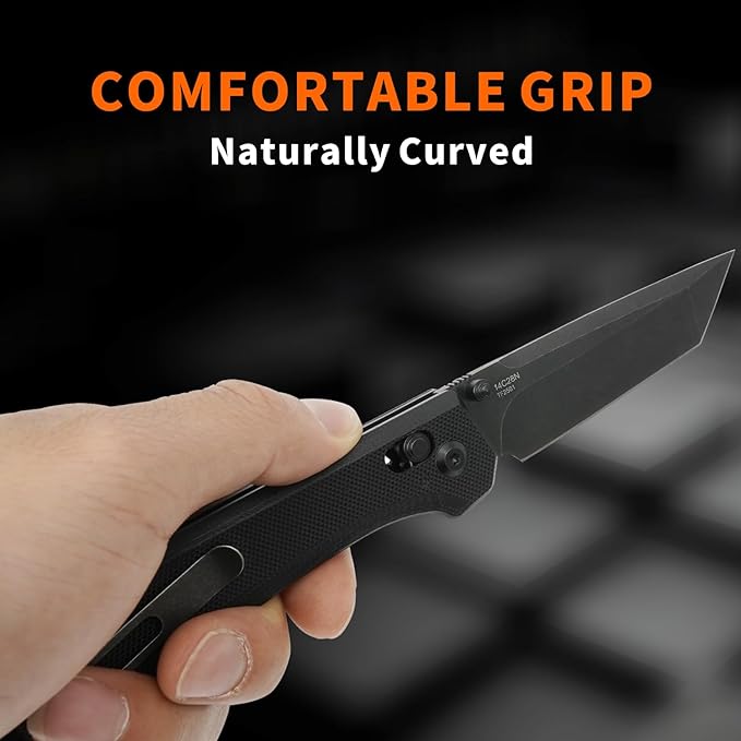 ThundeForged Camping Folding Knife - EDC Folding Knife with Crossbar Lock,14C28N Steel Blade, Black G10 Handle Lightweight Tactical Pocket Knife for Camping Outdoor Survival Hiking