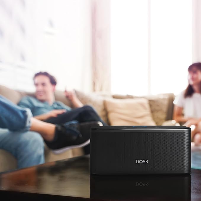 DOSS SoundBox Plus Bluetooth Speaker with Superior Sound, Bluetooth 5.0, Wireless Stereo Pairing, Built-in Mic, 20H Playtime, Portable for Hking, Beach, Camping. Outdoor, Home - Black. Upgrade version