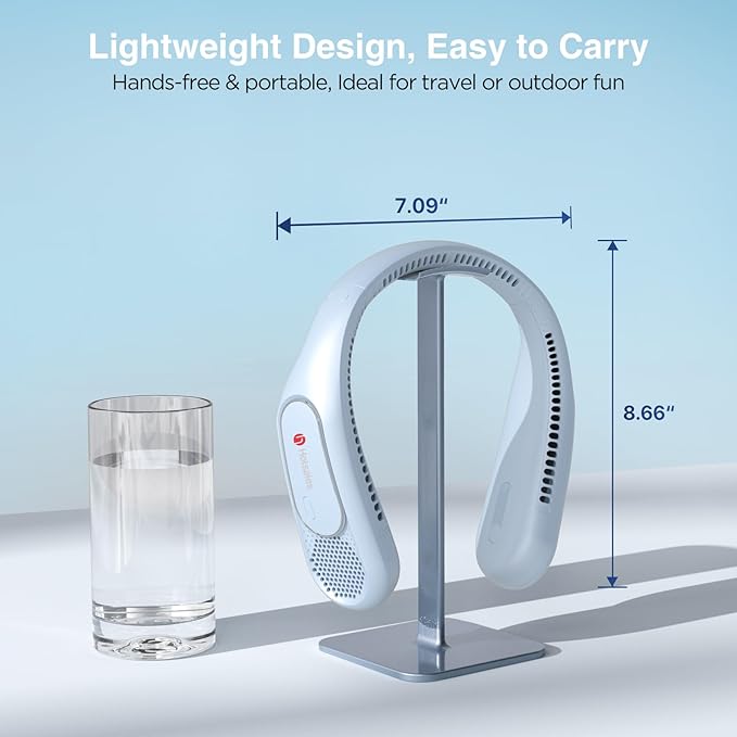 Neck Fan, Hands Free Bladeless Neck Fans Portable Rechargeable, 6000 mAh Battery Operated Wearable Personal Fan, Cooling Neck Fan, 3 Speeds, USB Fan Gifts for Men, Women, Travel, Outdoor