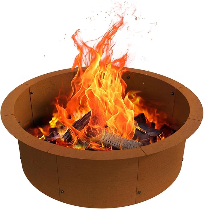 Fire Pit Ring Outdoor Wood Burning Fire Pit Liner 35.4 Inch Camping Fire Ring Corten Steel Firepit Ring Heavy Duty Campfire Ring Above or In-Ground for Bonfire Outdoor Backyard