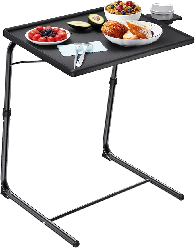Adjustable TV Tray Table - TV Dinner Tray on Bed & Sofa, Comfortable Folding Table with 6 Height & 3 Tilt Angle Adjustments (Black)