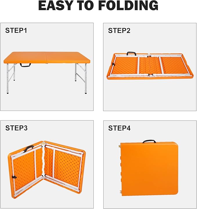 Portable Plastic Folding Table 4ft/6ft/8ft Heavy Duty White Black Picnic Dining Table Fold-in-Half for Camp Party Kitchen Indoor Outdoor