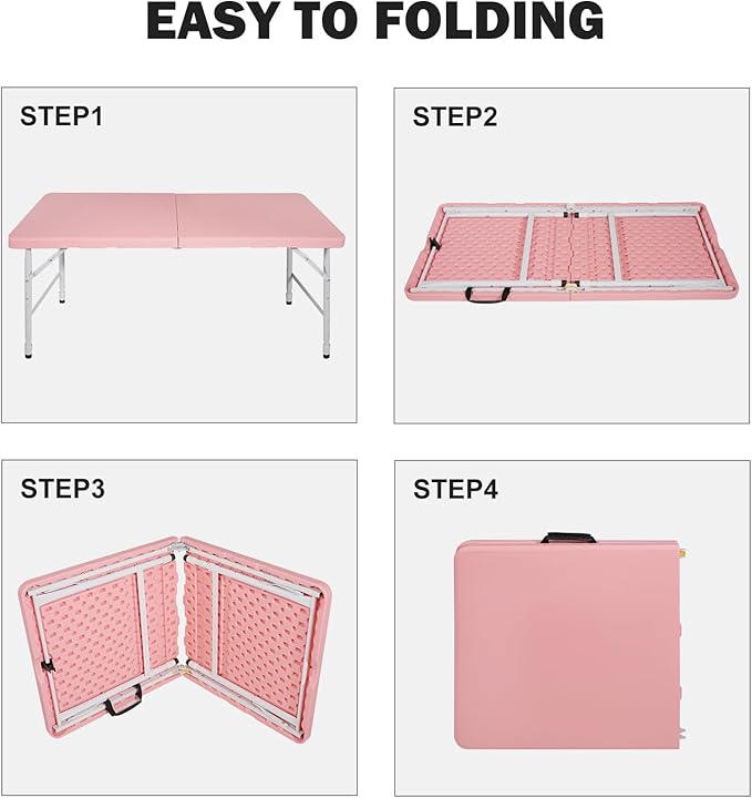 Portable Plastic Folding Table 4ft/6ft/8ft Heavy Duty White Black Picnic Dining Table Fold-in-Half for Camp Party Kitchen Indoor Outdoor