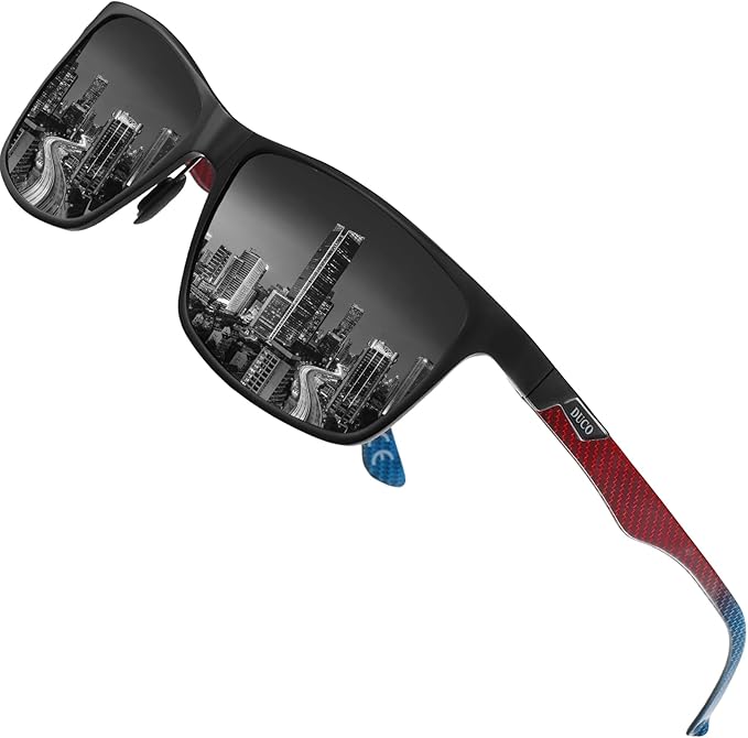 DUCO Mens Sunglasses Polarized Rectangle Sunglass for Men Lightweight Carbon Fiber UV400 Protection 8206