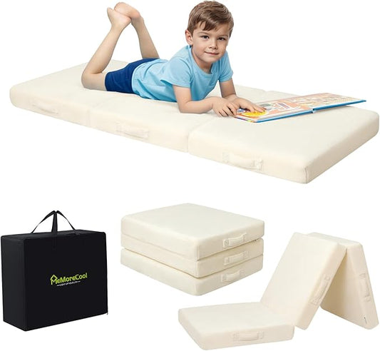 MeMoreCool Foldable Floor Mattress for Kids, Toddler Floor Nap Mat for Sleeping Daycare, Small Child Foldable Bed, Trifold Futon Portable Tri Folding Mattress, 57x22 Inch