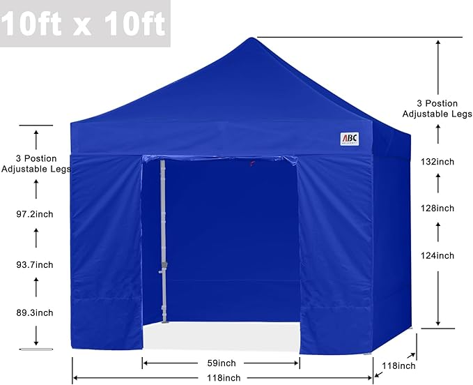 ABCCANOPY Easy Pop Up Canopy Tent with Sidewalls 10x10 Commercial -Series, Royal Blue