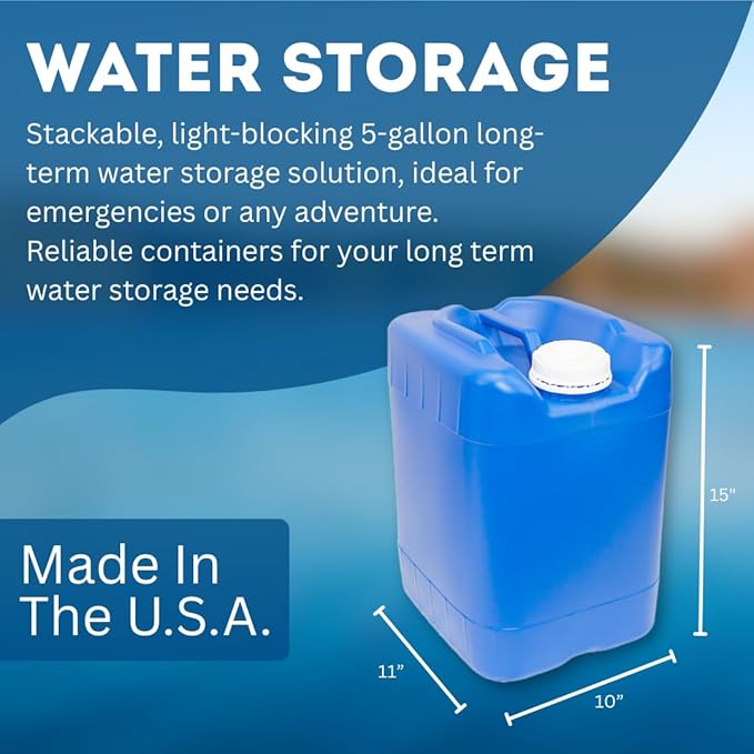 5-Gallon Stackable Water Storage Containers, w/Lids + Spigot, Easy Fill, Survial Supply, Emergency Water Storage for Camping and Disaster Preparedness, RV, 50 Gallon Set (10 Tanks)