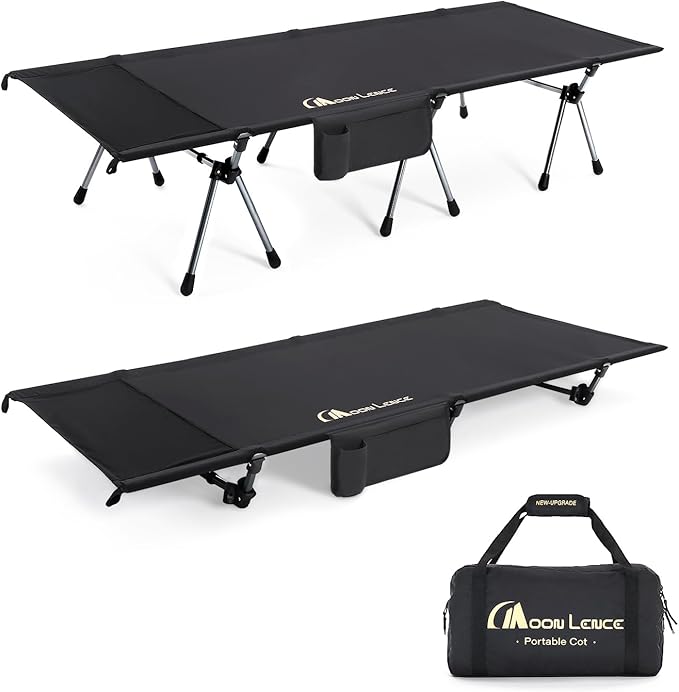 MOON LENCE Height Adjustable Camping Cot - Supports 330 lbs, Portable Folding Bed with Leg Extenders for Camping, Hiking, Sleeping, 1 Pack, Black