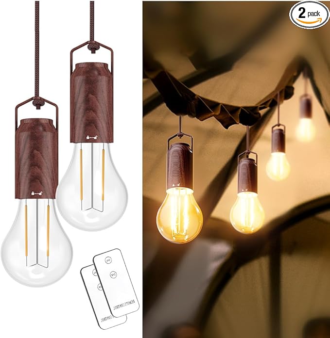 Small 2 Pack Rechargeable Warm Tent Hanging Light Bulb,Portable Outdoor Vintage LED Camping Light,Pendant Hurricane Emergency Lighting Lantern for Hiking Backpacking Fishing Outage Power