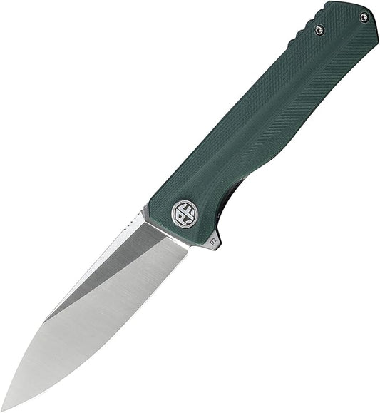 Petrified fish G10 handle D2 steel blade 2CR13 liner ball bearing flipper folding knife camping hunting EDC pocket tool PF818 (Green, Satin)
