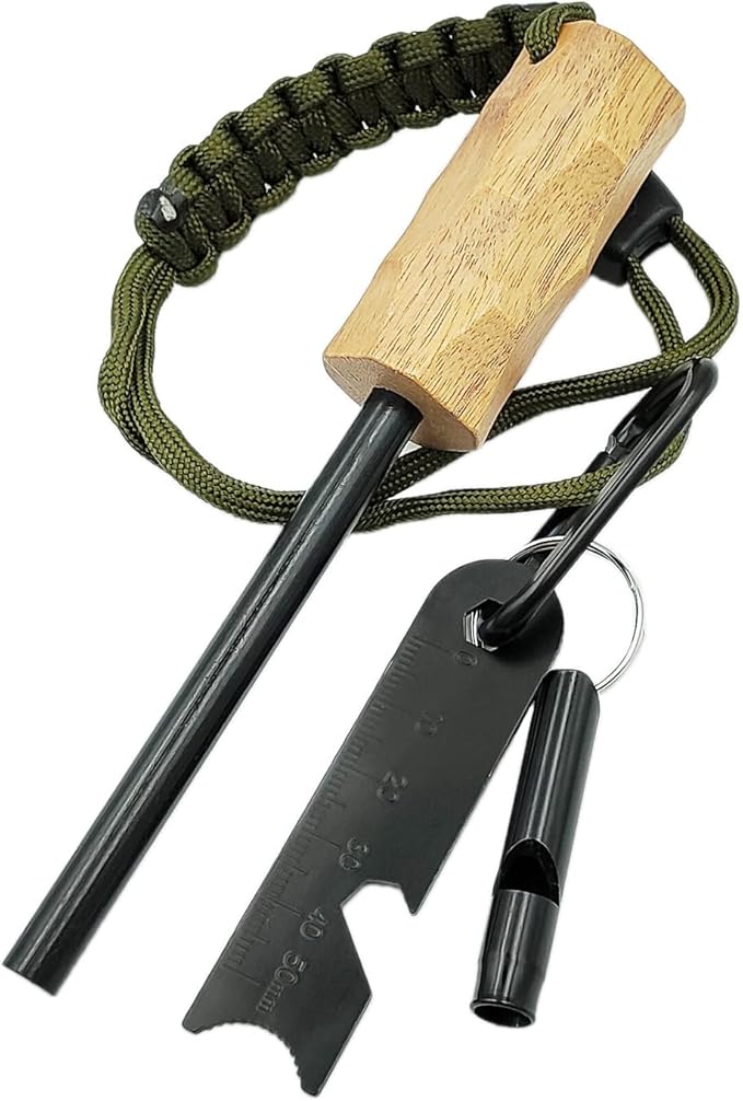 Fire Starter Ferro Rod, 4 Inch Flint and Steel Survival Kit, Flint Fire Starter for Camping and Hiking, 6-in-1 Emergency Survival Fire Steel