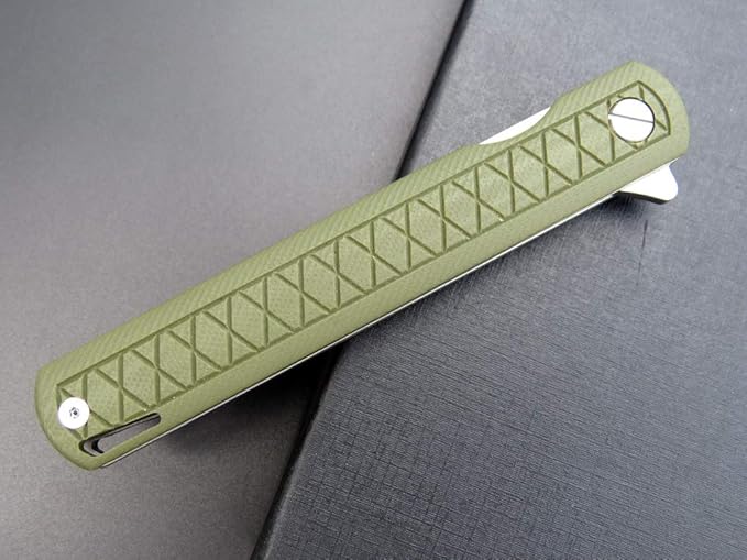 Eafengrow EF16 Folding Knife Flipper Ball Bearing Point D2 Blade G10 Handle with Pocket Clip Everday Carry Pocket Knife Liner Lock Camping Tactical Outdoor Multitool (Army Green)