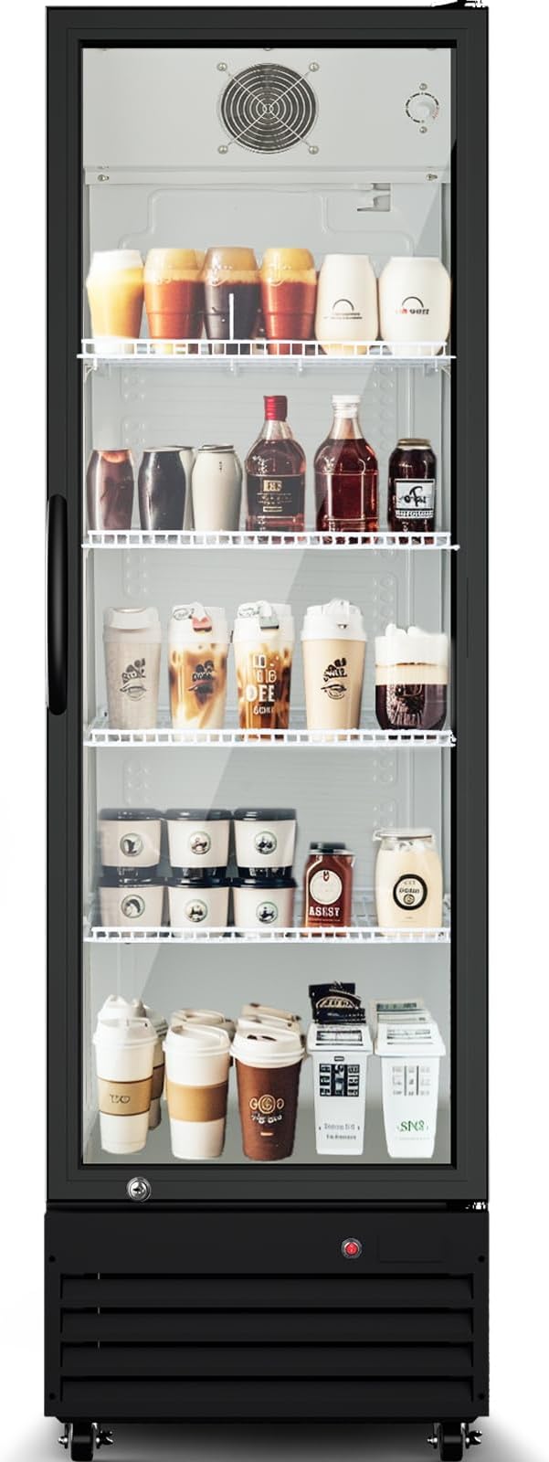 BODEGACOOLER Commercial Beverage Refrigerator with Glass Door,12.5 Cu.Ft Display Merchandiser Drink Refrigerator,Upright Commercial Bar Fridge,Display Drink Cooler with Soft LED Light