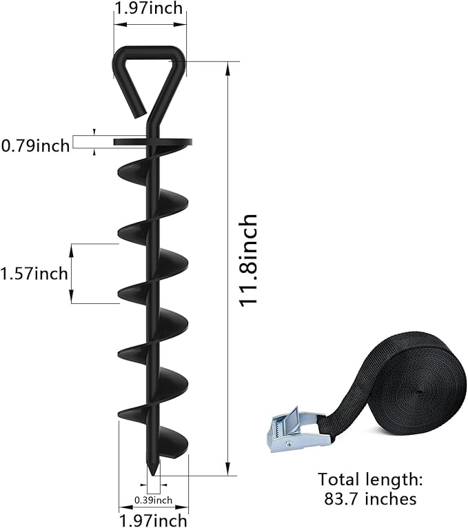 Eurmax USA Trampoline Stakes Heavy Duty Trampoline Parts Steel Stakes Anchor Kit for Trampolines Canopy Anchor Dog Tie Out Stakes -Set of 4 Bonus 4 Strong Belt(Black)